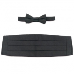 Boys Grey Satin Cummerbund and Dickie Bow Tie Box Set